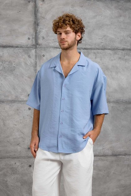 Men's Shirt Modal Fabric Baby Blue Oversize