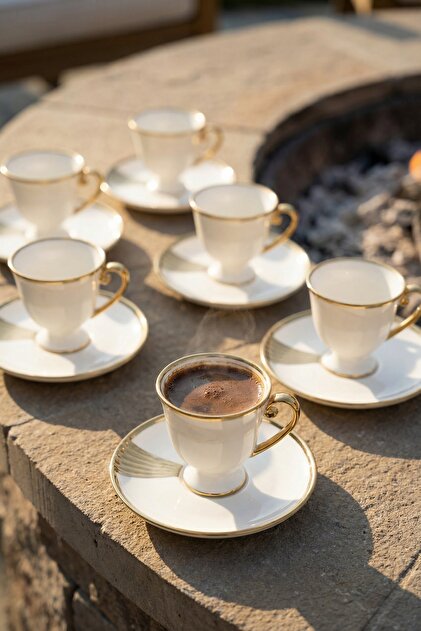 Blair 6-Person Porcelain Coffee Cup Set Gold - 90 ml