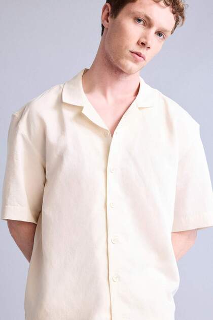 Boxy Fit Apaş Collar Woven Short Sleeve Shirt H3964Ax26Sm
