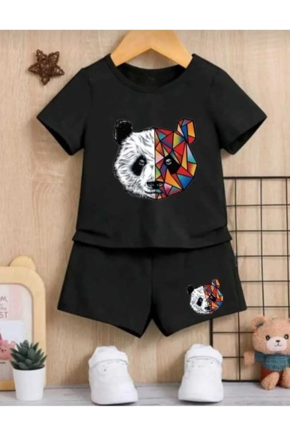 Summer boy's colorful panda printed double short set