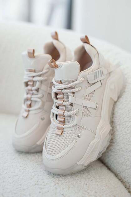 Trow Women's Lace-Up Thick-Soled Sneakers Beige