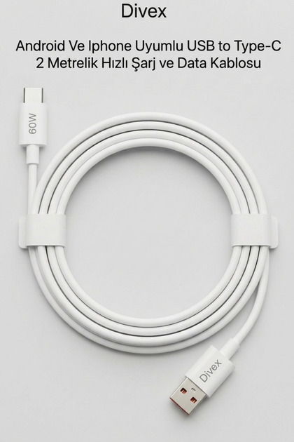 Android Ve lphone Uyumlu 60W USB & Type-C PD 2 Metrelik Hızlı Sarj Kablosu