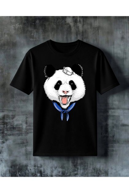 Panda Sailor Cap Printed Oversize T-Shirt