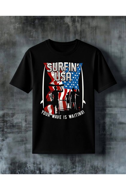 Surfing Usa American Flag Printed Oversize T-Shirt
