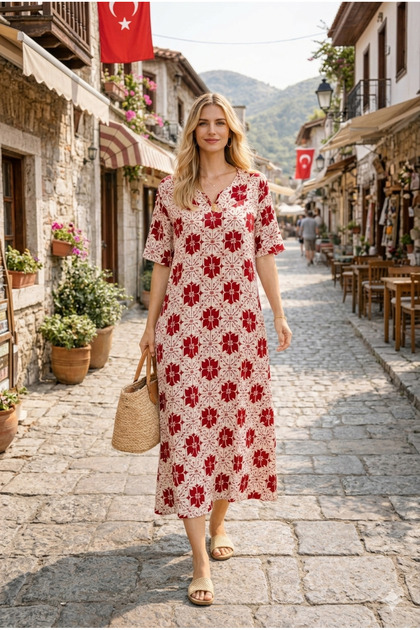 100% Cotton Viscose Short Sleeve Midi and Long Summer Dress