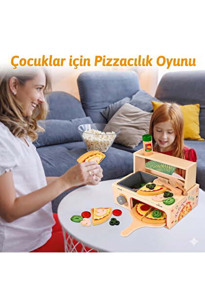 Limon Dekor Ahşap Çocuk Mutfak Seti Oyuncak Pizza Fırını - 50