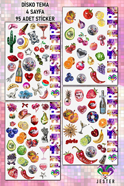 Disko Tema 4 sayfa Sticker, Çıkartma, Günlük, Ajanda, Planlayıcı, Bullet, Journal, Scrapbook