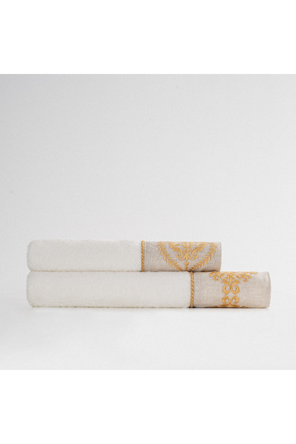 Hanzade 2-Piece Towel Set 100% Cotton Guipure Cream-Gold 50X90-80X150