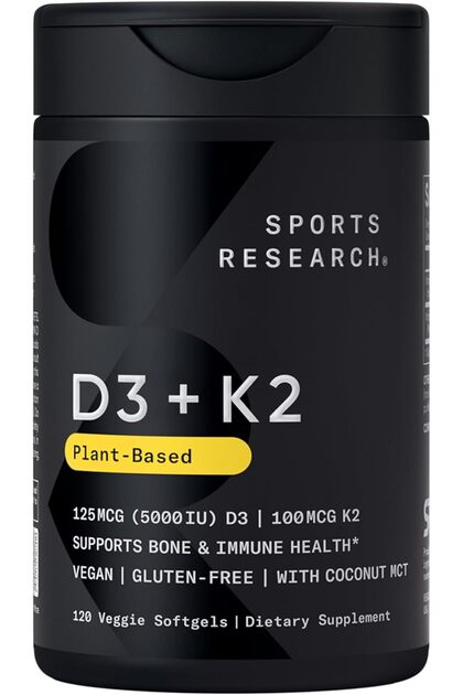 ® Vitamin D3 + K2 w/Coconut Oil - Vegan Vitamin D 5000iu & Mk7 Vitamin K 100mcg for Bone & Immune Support