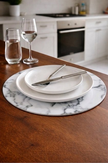 American Service, 1 Piece White Marble Pattern Digital Printed Plate