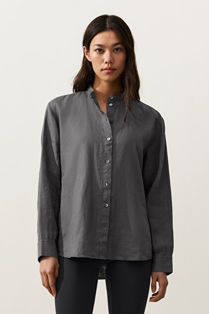 Oysho 100% linen stand-up collar shirt- Trendyol Oysho 100% linen stand-up collar shirt- Trendyol
