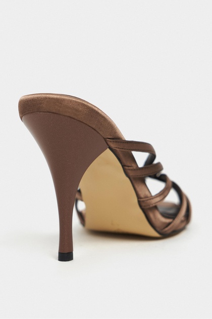 NİŞANTAŞI SHOES Judith Kahve Saten Burnu Açık Detay Kafesli Kadın
