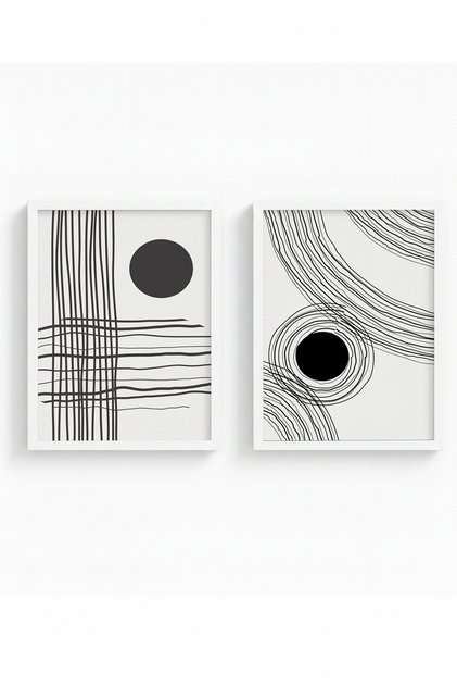 White Wooden Framed 2 Piece Set Painting Huhu59 - Double Painting Set White Frame