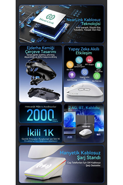Ajazz Aj200P NL AI Yapay Zeka Sesli Komut Destekli Near-Link