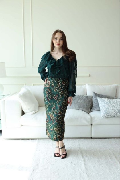 Taffeta Skirt with Floral Motif -