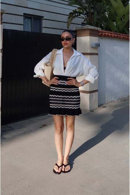 Black Haste Striped Knitwear Skirt