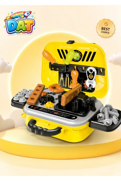 Kids Pretend Play Tool Set in Portable Suitcase – Little Worker Workbench Toy with Screws, Gears, Pliers & Accessories