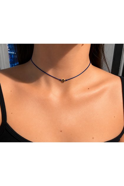 Lacquer Coated Gold Clover End Lucky Choker Necklace - Does Not Tarnish