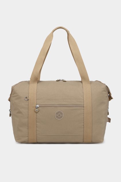 Medium Size Waterproof Extra Light Crinkle Fabric Hand Luggage and Sports Bag Light Brown