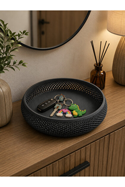 Honeycomb Patterned Decorative Basket 20 cm | Keychain, Jewelry, and Desktop Organizer | Modern 3D Manufacturing Design