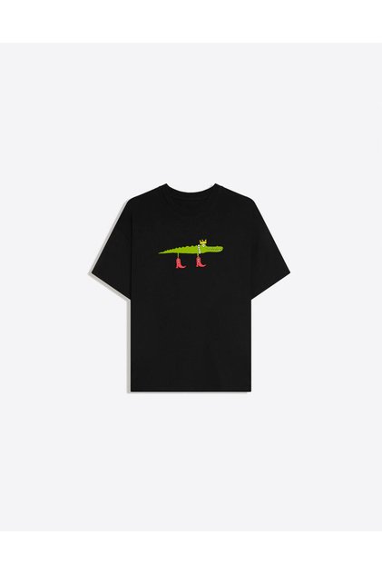 Crocodile Printed Crew Neck Oversize Trendy Women's T-Shirt
