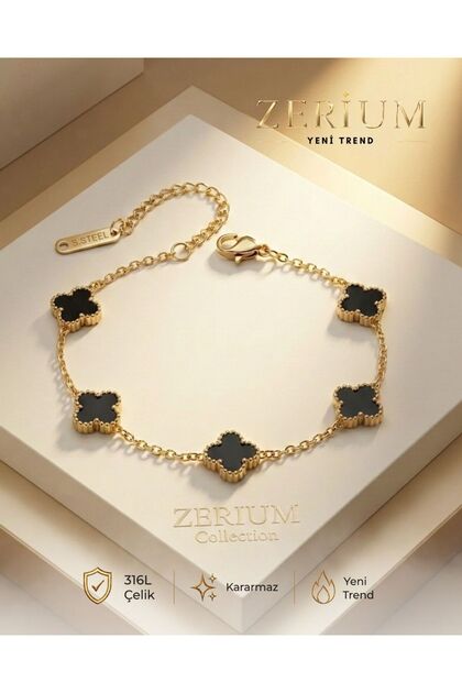 Yonca Tasarım Kadın Çelik Bileklik İkonik Elegant Tasarım Siyah