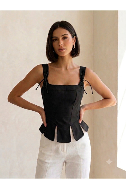İp Detaylı Corse Bluz Crop