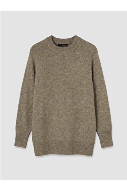 New Season Brown Crew Neck Oversize Women's Knitwear Tunic