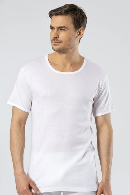 Men's white crew neck undershirt, 50% modal, 50% cotton