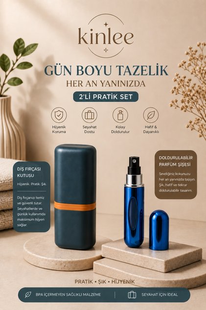 2Pcs Travel Set Toothbrush Case and Refillable Perfume Bottle Portable Hygienic Travel Accessory