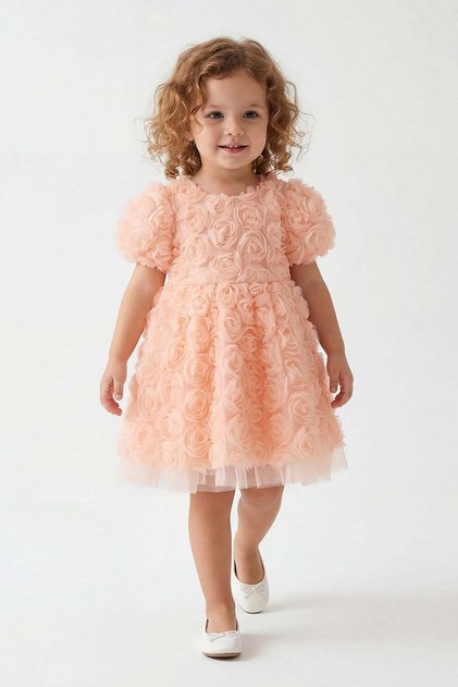 Roseme Powder Bow Detailed Gipe Elastic Girls' Birthday Dress