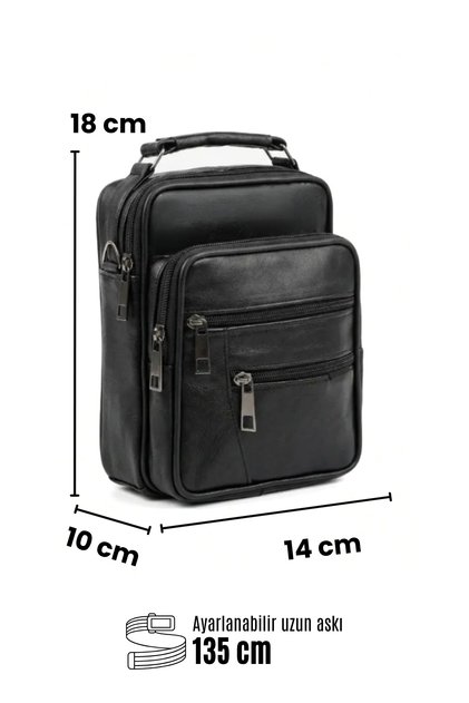 Np-002 Men's 100% Genuine Leather Medium Size Hand and Shoulder Strap Bag, Very Suitable for Daily Use, Black