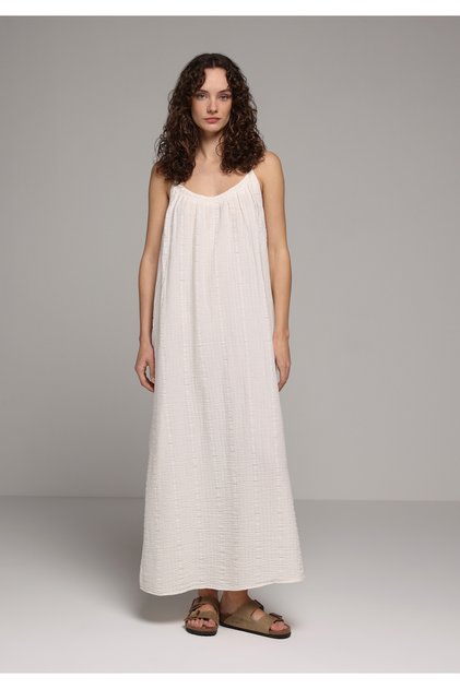 Regular Fit Plain Women's Ecru Strap Dress