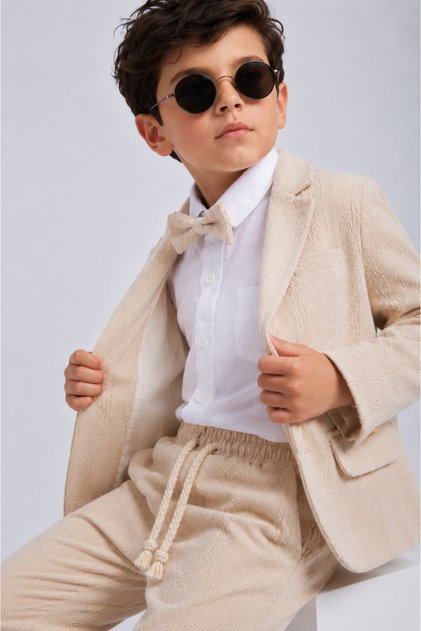 Boys' 100% Cotton Gentlemen Jacket and Bow Tie 4-Piece Special Occasion Suit Set