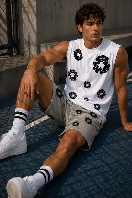 100% Cotton Oversize Men's Shorts Set with Floral Pattern, Premium Summer Comfortable Fit