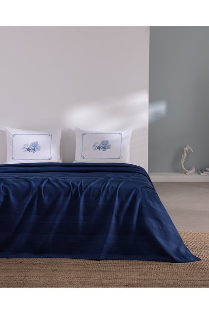 Mathilda Single 100% Cotton Flat Sheet Pique Set - Navy Blue