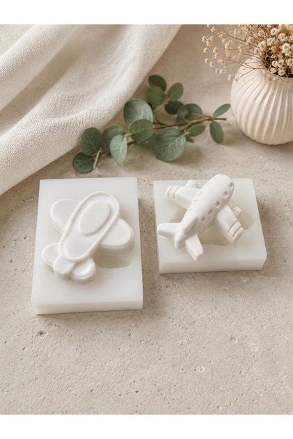 Uçak Figürlü Silikon Kalıp Seti (2’li) – Epoksi, Mum, Sabun ve Taş Tozu Döküm Kalıbı (6*5.5cm/6*6 cm )