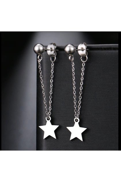 Women's Elegant Earrings with Hanging Chain and Star Figure