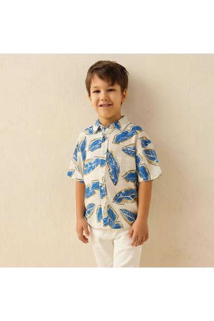 Short Sleeve Shirt with Leaf Print