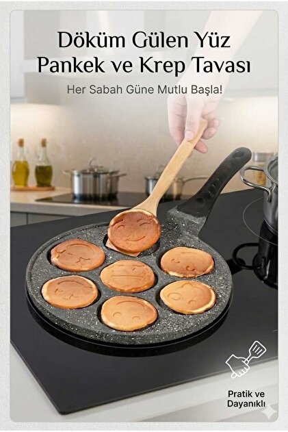 Cast Iron Smiling Face Granite Coated Fireproof Non-Stick Pan - Crepe Pancake Pan