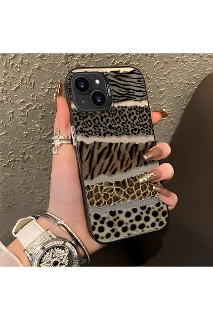 iPhone 15 Plus/14 Plus Uyumlu Yüksek Kalite Klasik Leopar Gümüş Kılıf, Tam Koruma