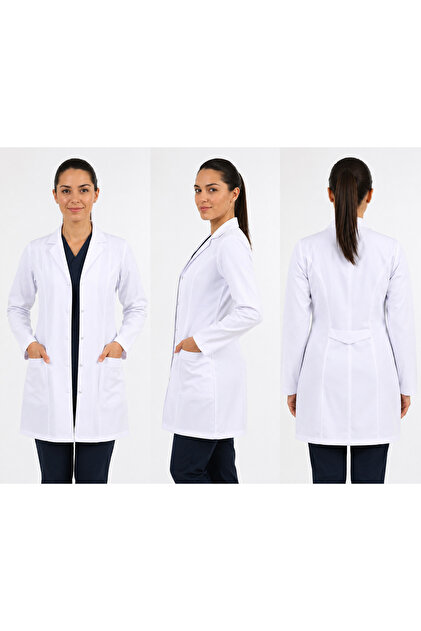 Beyaz Klasik Yaka Doktor Hemşire Öğretmen Vizit Uzun Boy Önlük