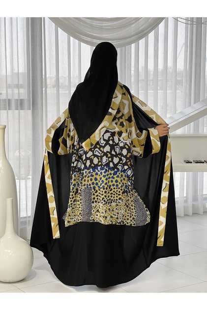 عباية كريب أسود مبطنة شيفون ربع بشت من الداخل فضفاضة ملونة | متجر الحجاب الأنيق
