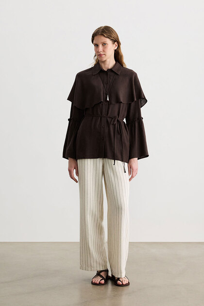 Brown Cape Detail Shirt