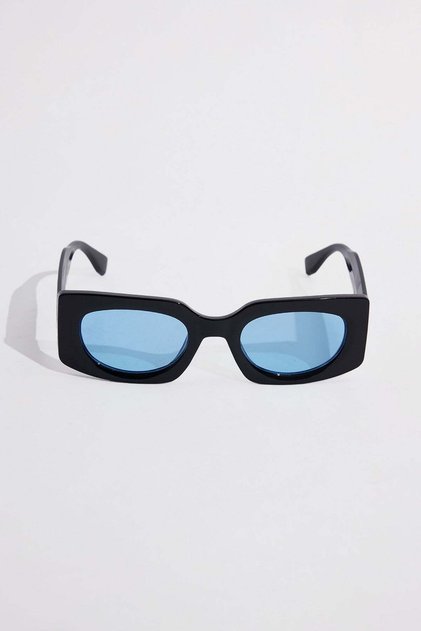 Women's Black Thick Frame Light Blue Glass Uv 400 Protection Sunglasses
