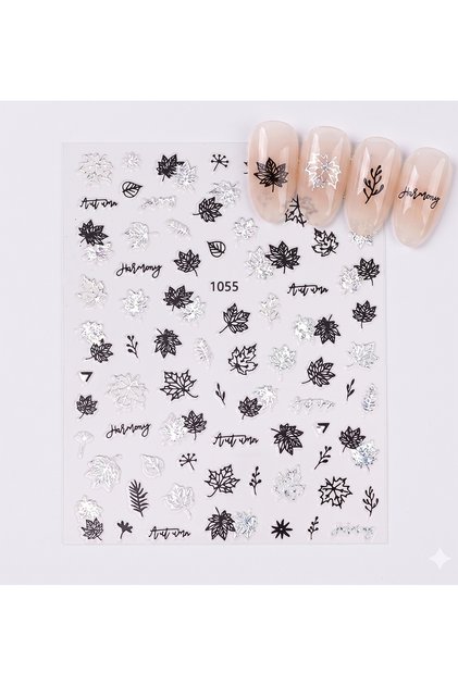 Gümüş Holografik Yaprak Dizayn Tırnak Sticker Tırnak Etiketi Nail Art JO-1055S