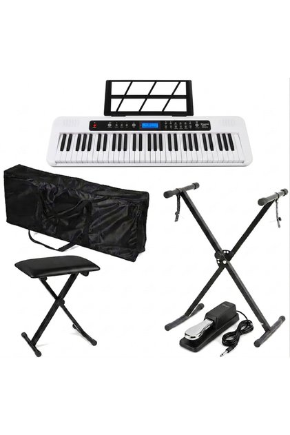 Beginner Combo Of Aiersi A828 Touch Response 61 Keys Beginner Keyboard Built In Lesson Functional Electronic Keyboard with Bag,Sustain Pedal,Keyboard Stand and Bench Model: A828 White