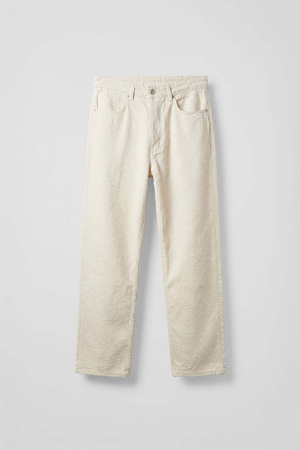 Men's Textured Baggy Jean Trousers Beige