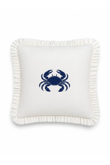 Marine Crab Embroidered Ruffle Decorative Throw Pillow Cover 45X45 cm
