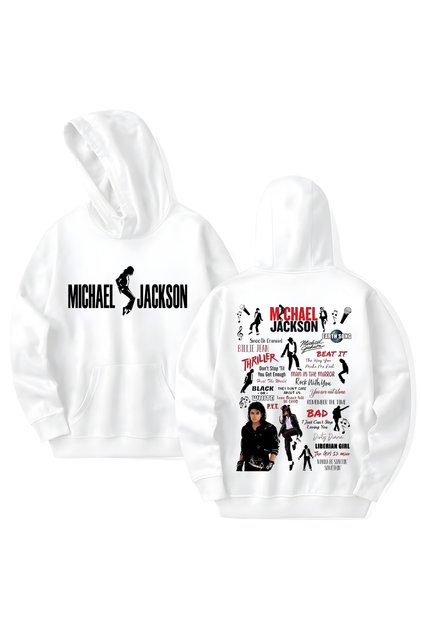 Michael Jackson Printed Cotton Long Sleeve Hooded Sweatshirt with 3 Thread Counts